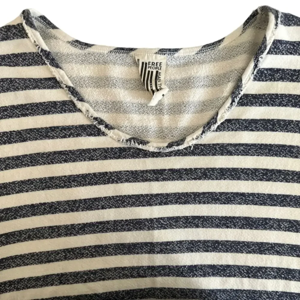 Free People Navy/Beige Terry Cloth Striped Short Sleeve Dress‎ Size Medium